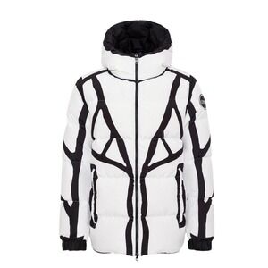 Colmar Reversible‎ Down Puffer Jacket Large Black White Graphic Print Hooded NWT